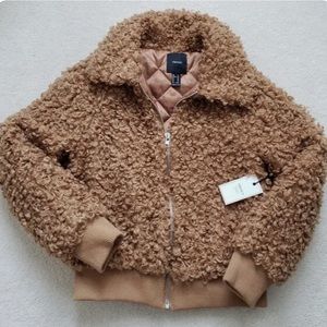 NEW Forever 21 Womens Brown Faux Fur Casual Full Zip Jacket size S